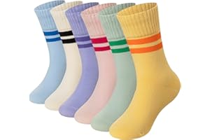 Eyean Girls Socks Little Kids Crew Cotton Youth Breathable Cute Dress Socks 6 Pairs