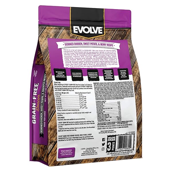 EVOLVE GRAIN FREE DEBONED CHICKEN, SWEET POTATO AND BERRY SENIOR RECIPE, 4LB