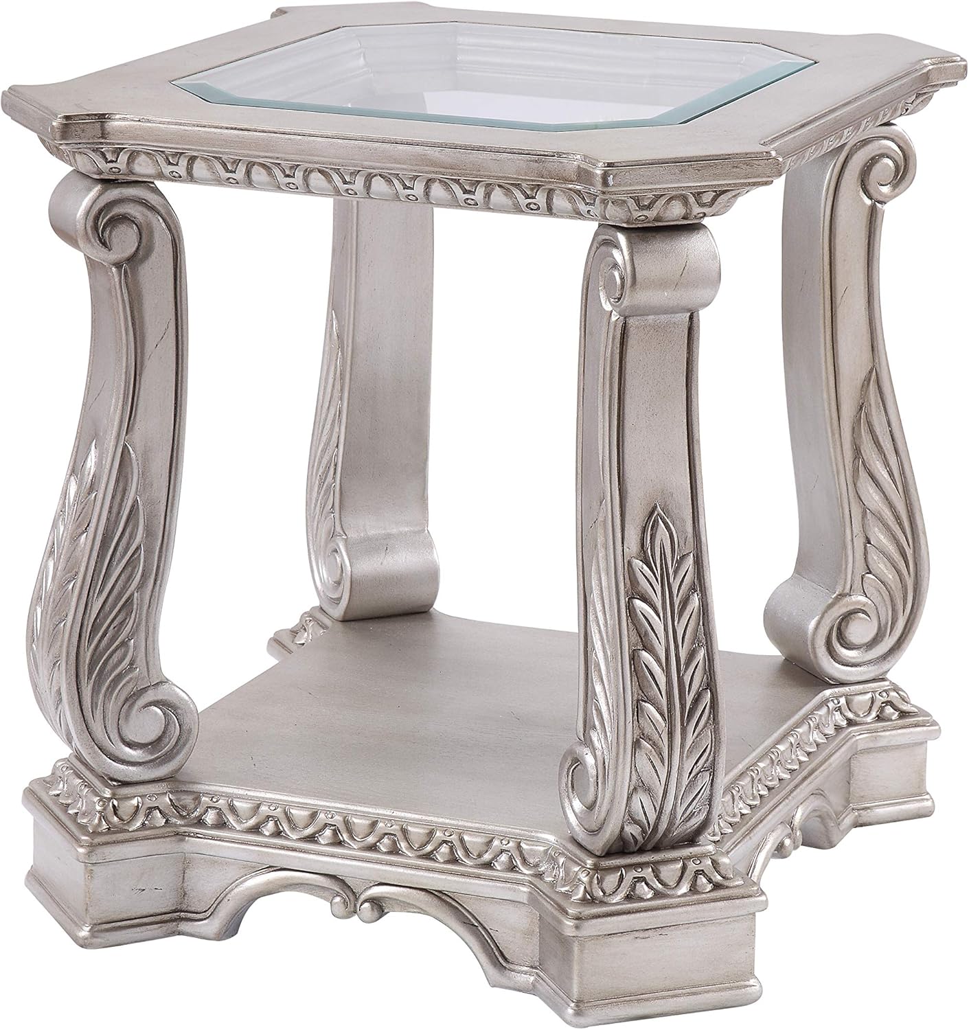 Benjara, Silver and Clear Antique Wooden End Table with