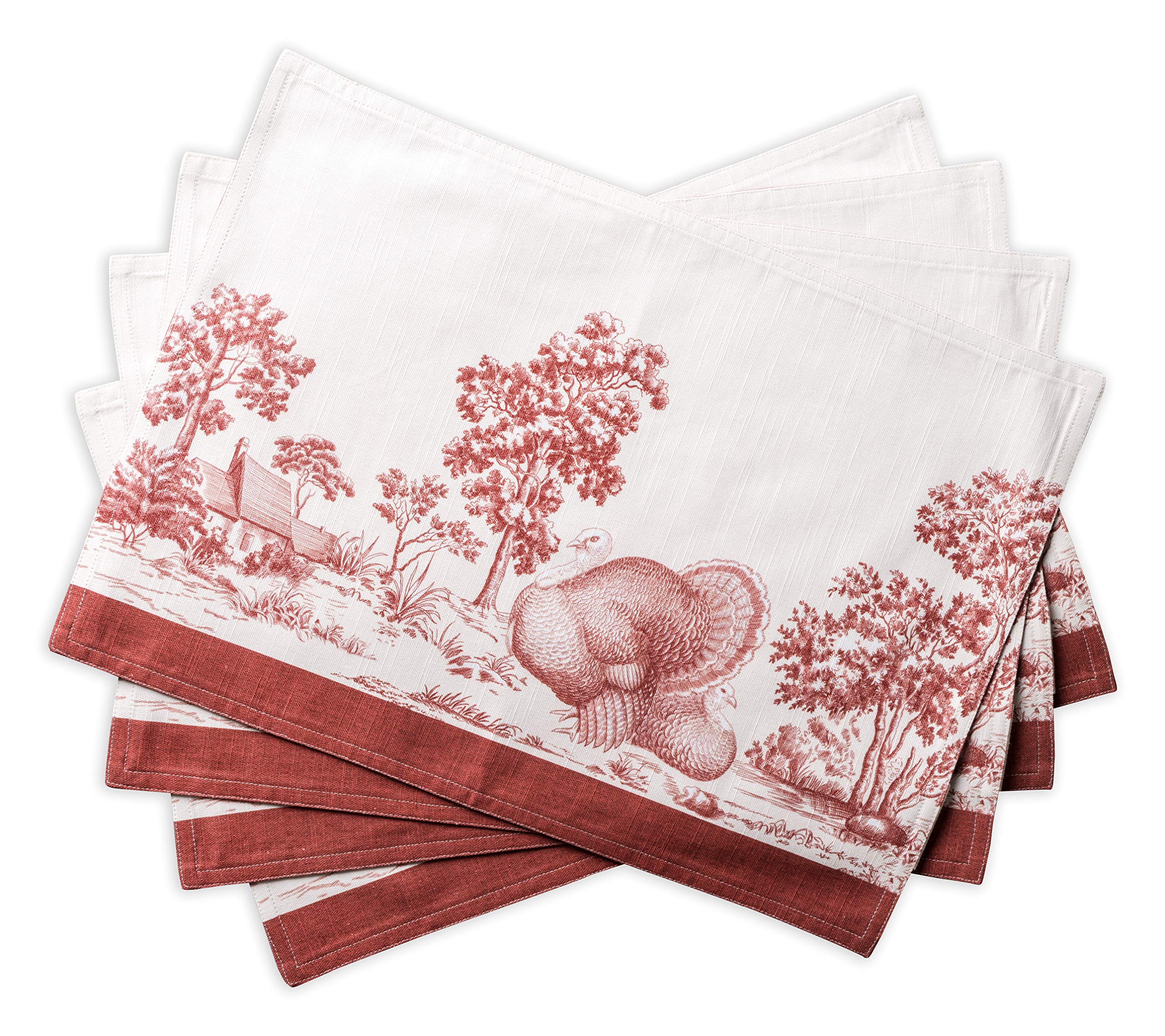 Maison d' Hermine Placemats Set of 4 100% Cotton Washable Cloth Place Mats, Reusable Table Mats for Christmas Decorations Kitchen Dining Party Wedding Restaurant (Holy Jouy - Red, 33 CM x 48 CM) — image 1