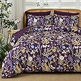 Yiran Purple Floral Comforter Set King Size, 7 Piece Botanical Comforter Bedding Set, Farmhouse Bed in a Bag, Soft Microfiber Complete Bedding Set with Sheets for All Season
