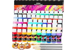 Caliart Acrylic Paint Set, 52 Colors (2oz/Bottle) with 4 Brushes, Art Craft Paints for Adults Artists Beginners Painters, Canvas Pumpkin Ceramic Wood Fabric Rock Painting Supplies Kit