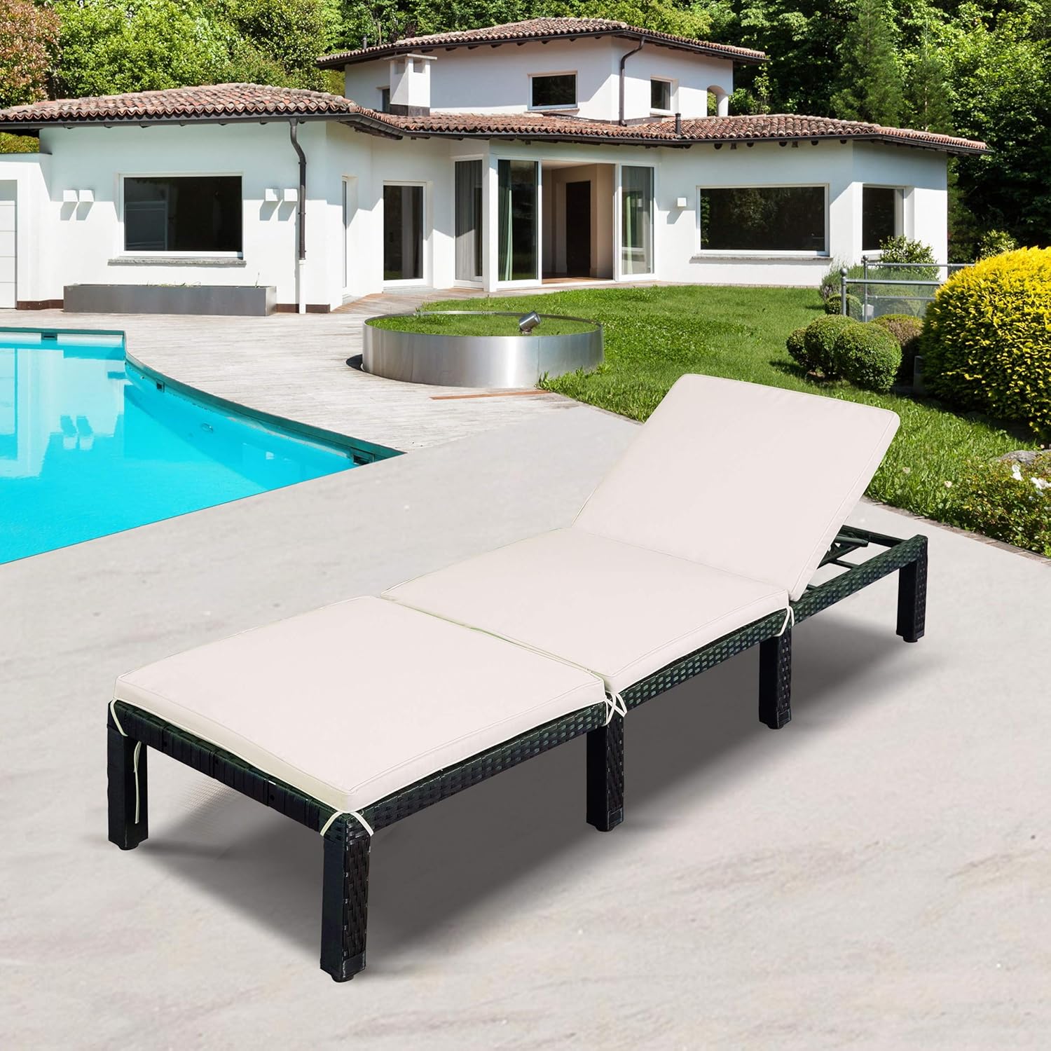 SSLine Outdoor Patio Chaise Lounge Chair Black Rattan