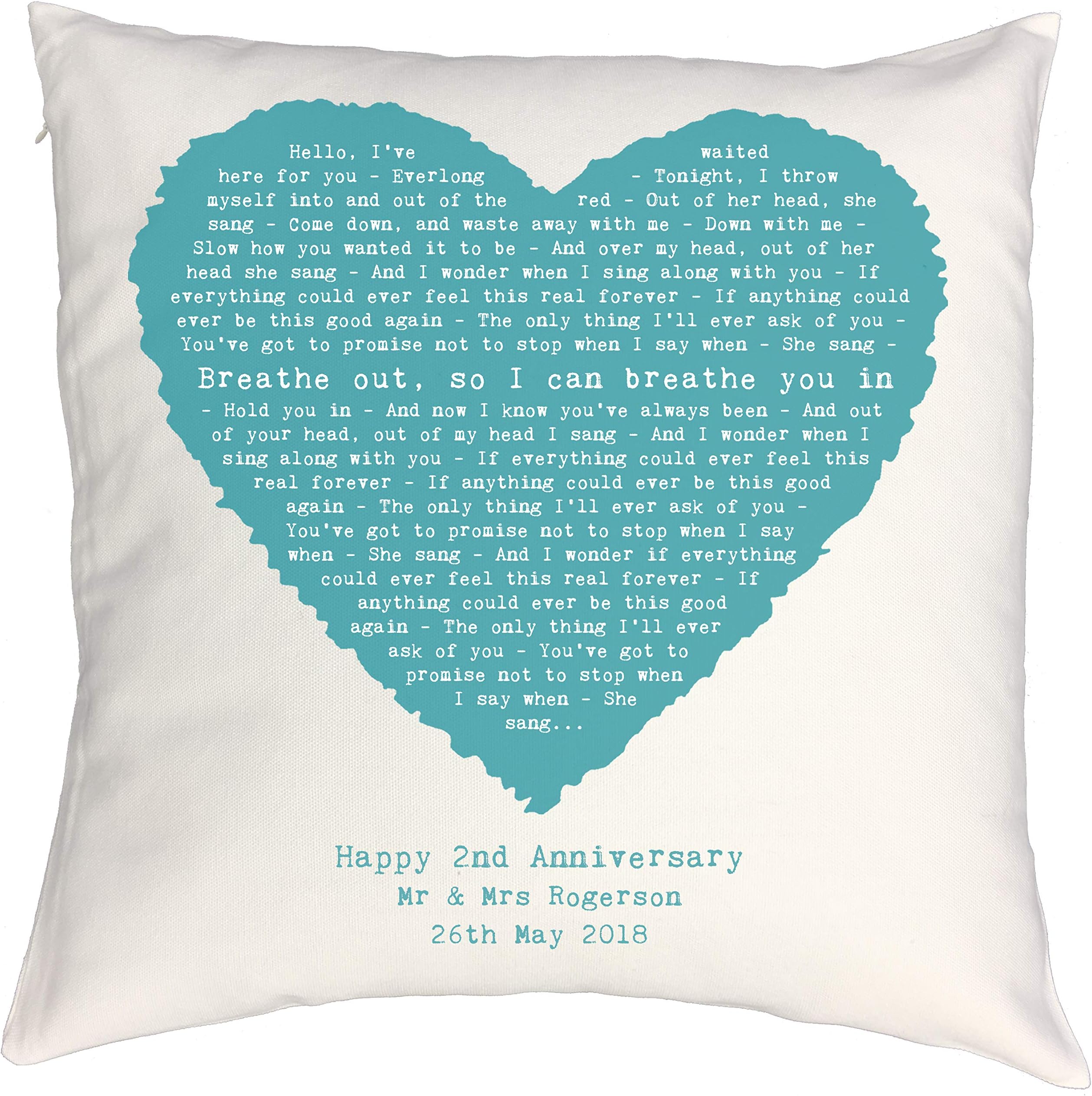 NOT JUST A PRINT - Heart Shaped Personalised Song Lyrics Cushion (Foo Fighters - Everlong)