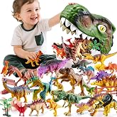 XINSITE 46PCS Dinosaur Toys,Realistic Jurassic Dinosaurs Figures Playset. | For Kids 3-5 Years, with Eggs Trees Fence mini dinosaur figures,Great Gifts for Girls and Boy Toy Animals Age-5-7.