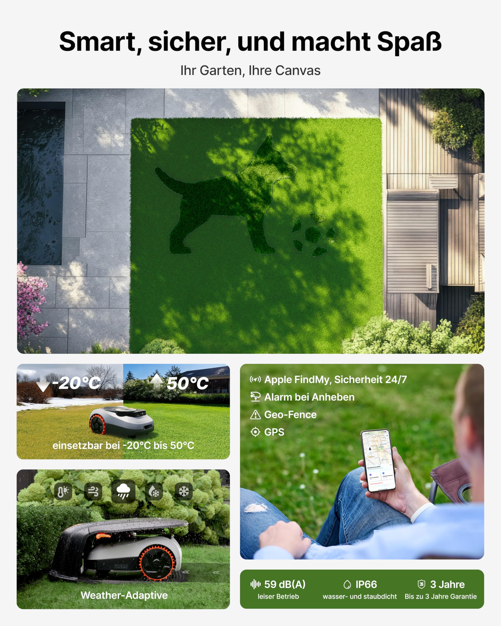 Segway Navimow i208 LiDAR Mähroboter ohne Begrenzungskabel für 800 m² mit Garage M, Geländereifen für Hänge bis 45% Neigung, LiDAR und Vision Dual System, EIN-TIPP-Kartieren (Getrennt versandt Werden) 7