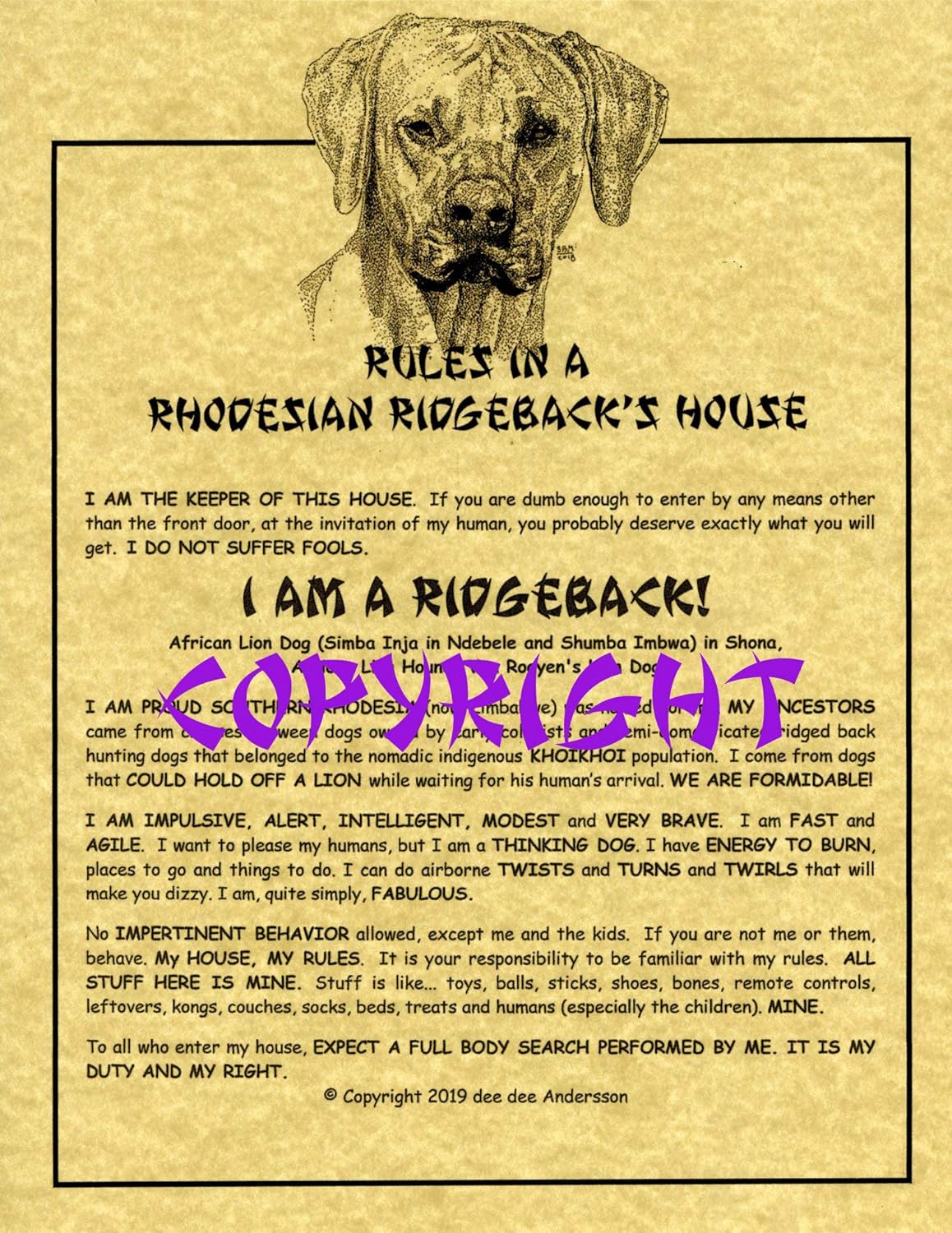 rhodesian ridgeback stuff