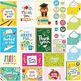 Decorably 24 Pack 6x4in Teacher Thank You Cards with Envelopes and Stickers, 12 Colorful Designs Thank You Teacher Card with Envelopes, Blank Inside
