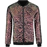 Lars Amadeus Sequin Jacket for Men's Zipper Long Sleeves Party Disco Shiny Bomber Jacket