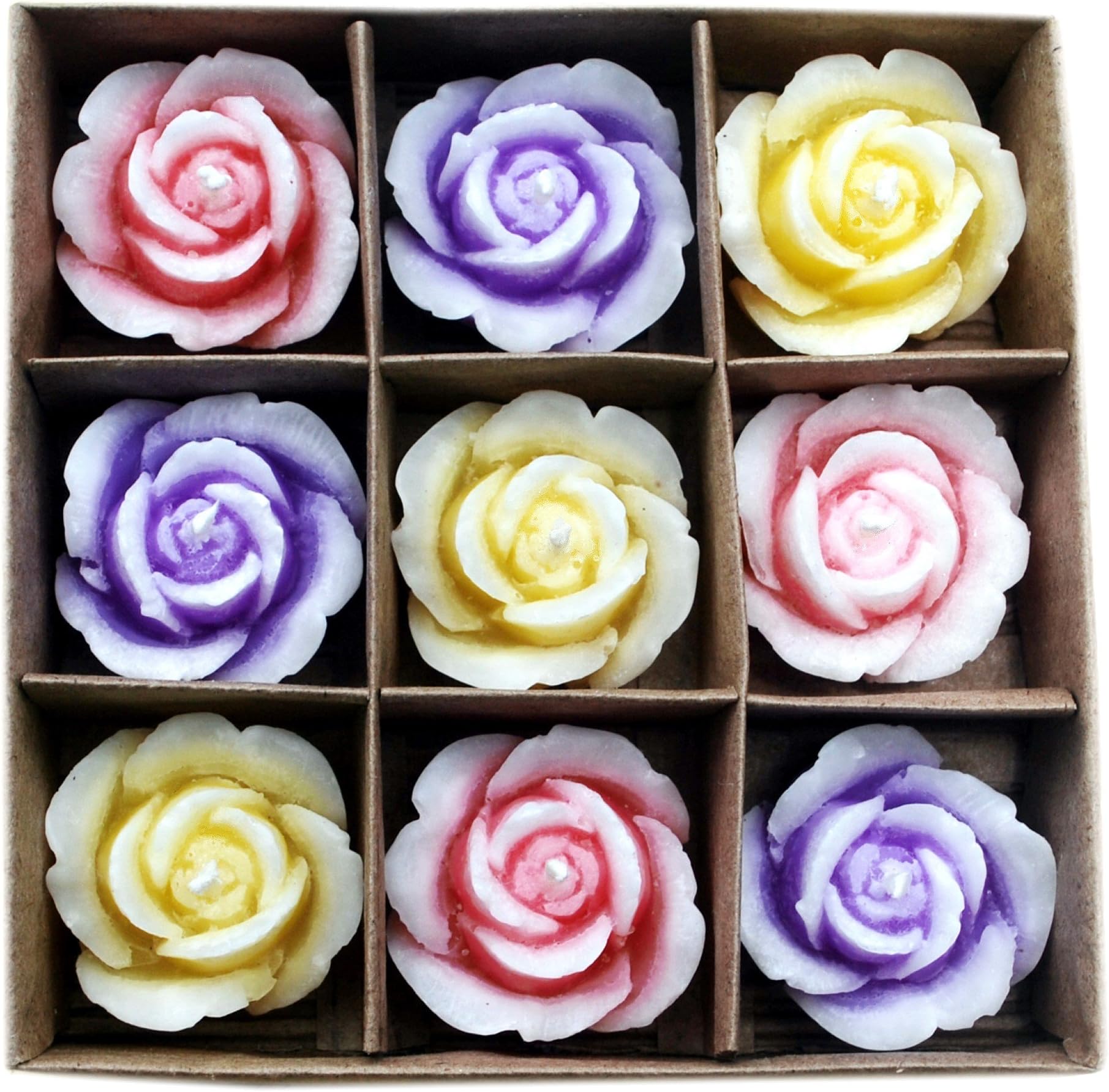 Touch Nature Set of 9 Rose Shape Flower Tealight Floating Candles (Lavender, Lemongrass and Rose Fragrance Candles) - Decorations Items for Home, Handmade Candle for Home Decor