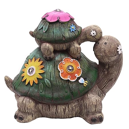 Teresa's Collections Schildkröte Gartenfiguren LED Solarlampe Gartendekoration aus Kunstharz 17cm Wasserfest Tier Figur Garte