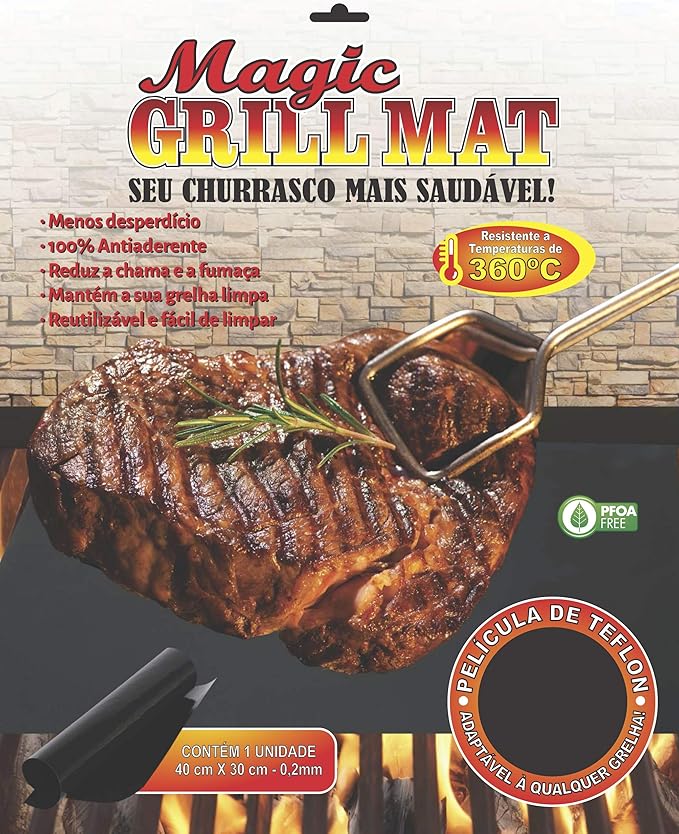 MAGIC GRILL MAT – O SEU CHURRASCO MAIS FÁCIL DO QUE NUNCA - ANTIADERENTE - VAI NO FORNO E CHURRASQUEIRA - ASSE CARNES E LEGUMES NA CHURRASQUEIRA