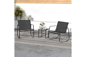 DWVO 3 Piece Patio Furniture Set Outdoor Textilene Bistro Set Modern Porch Furniture Patio Chairs Set of 2 with Coffee Table for Backyard, Lawn, Garden, Balcony, Poolside - Black