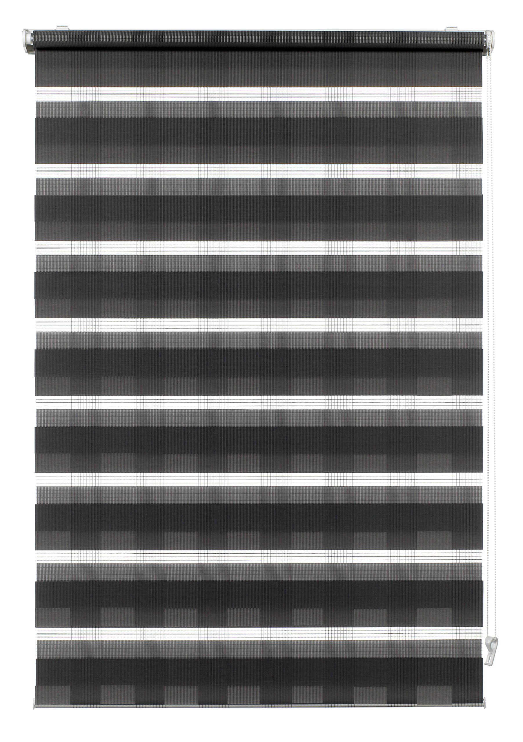 GARDINIA Double Roller Blind for Clamping or Gluing, Duo-Rollo/ Side Pull Roller Blind, Transparent and Opaque Stripes, All Assembly Parts Included, Anthracite Grey, 100 x 150 cm (B x H)