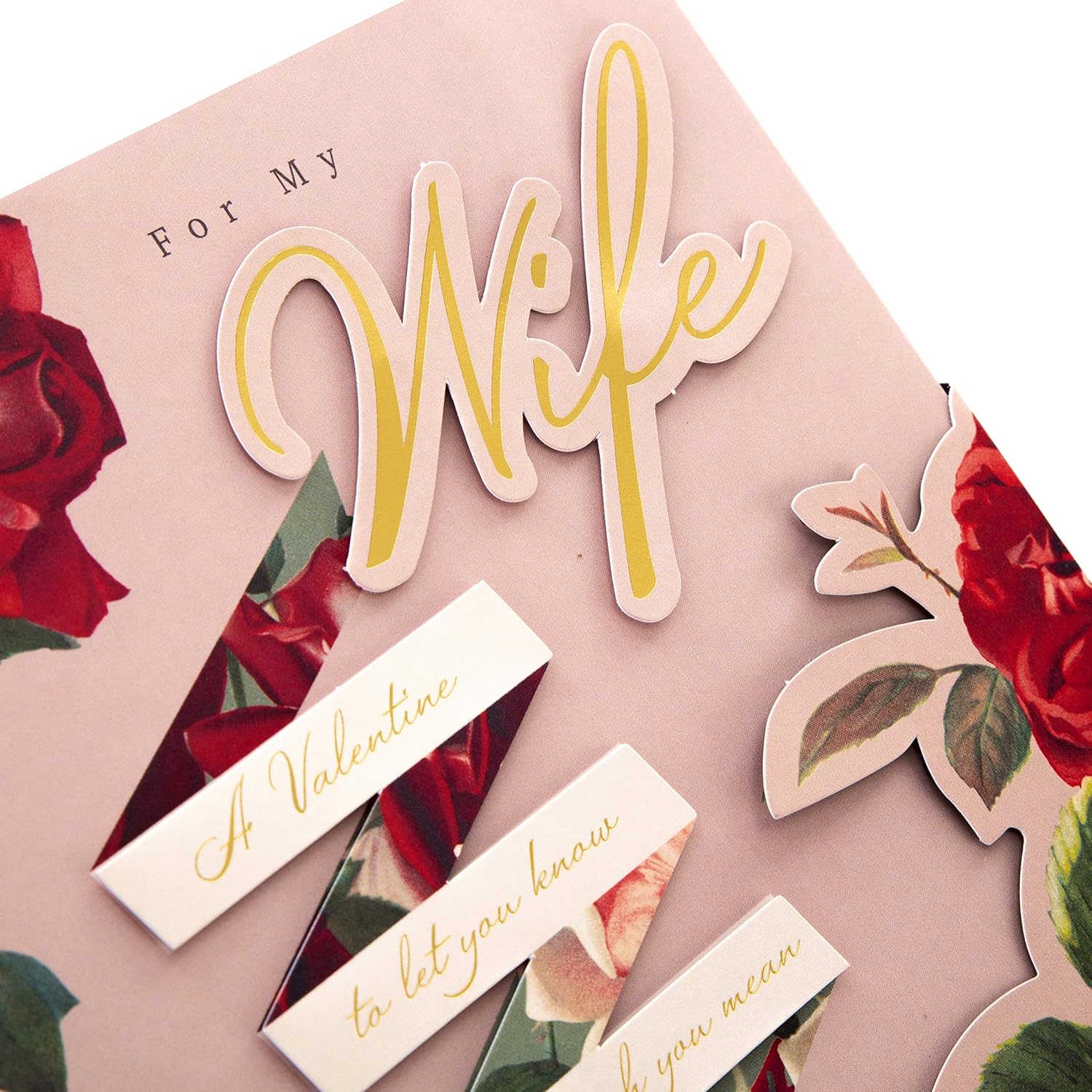 Hallmark Valentines Day Card for Wife 3D & Pop-up Design, Classic Floral Design, Pink, Red, Wife Pink Roses Banner, 26 cm by 18 cm - Image 4