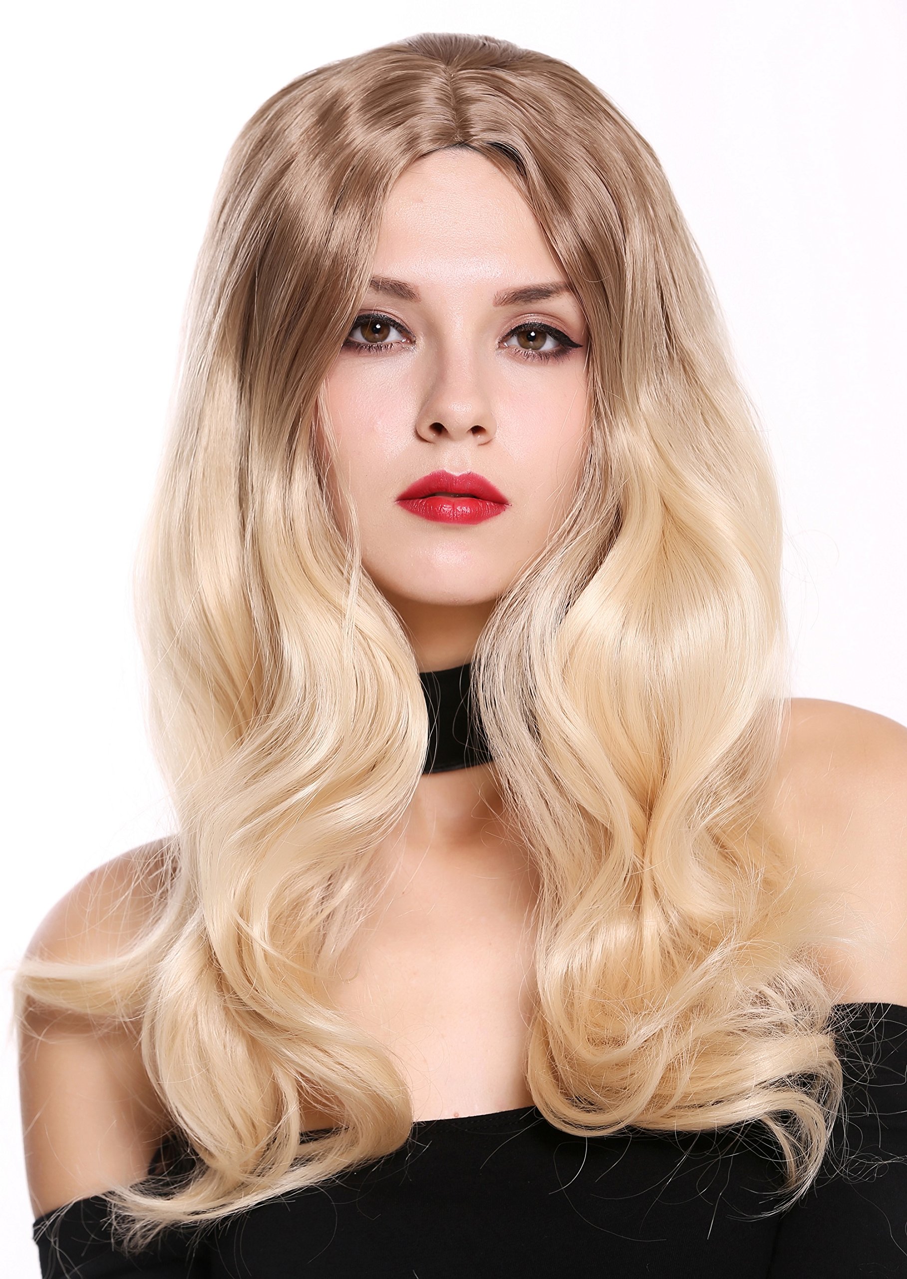 WIG ME UP - ZM-1652-485R10 Quality women's wig diva long wavy middle parting ombre brown blonde 23,6 inches lady