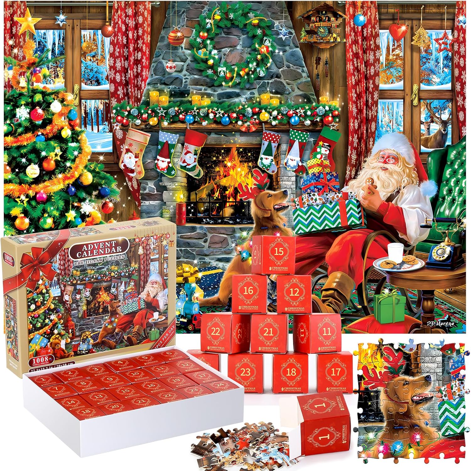 Advent Calendars - Advent Calendar 2023 Christmas Jigsaw Puzzles, 24 Parts 1008 PCS Puzzle Toys for Countdown to Christmas, Ideal Christmas Toys for Holiday Stocking Stuffer Home Decor, Xmas Gifts for Kids Teens Adults