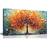 Zoyotago Large Canvas Wall Art Orange Yellow Tree Picture Modern Canvas Prints Ready to Hang for Bedroom Living Room Size 20x40