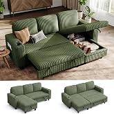 LINSY HOME Sectional Couch with Pull Out Bed, 81" 3 Seat Sleeper Sofa Green | Modular couches for small spaces, storage chaise lounge, cup holders, charging station, side pocket, living room, apartment
