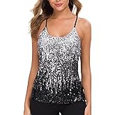 MANER Women’s Sequin Tops Glitter Party Strappy Tank Top Sparkle Cami