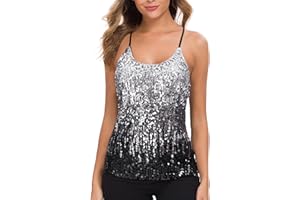 MANER Women’s Sequin Tops Glitter Party Strappy Tank Top Sparkle Cami