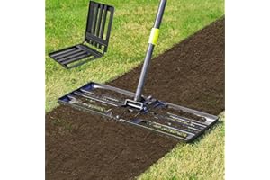 LILYVANE Lawn Leveling Rake,Folding 30x10 Inch Ground Plate,56 Inch Adjustable Long Handle Yard Level Tool with Curved Edge,Heavy Duty Landscaping Lawn Leveler for Grass, Golf Field, Soil Sand Dirt Spreader