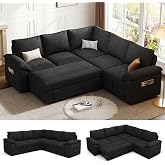 SUAWY 85'' Modular Sectional Sofa with Pull Out Bed, Sleeper Sofa, Black | L Shaped 5 Seat Sectional Couches for Living Room, Cloud Modular Couch with Storage, Pull Out Couch, Removable Sofa Cover
