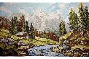 Hudemas Needlepoint Kit Printed Tapestry Canvas and Threads 20x12 inches (195 Mountains)