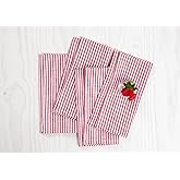 Solino Home Linen Napkins Set of 4-100% Pure Linen Narrow Stripe Red and White Cloth Dinner Napkins 20 x 20 Inch - Handcrafted and Machine Washable - Mothers Day, Winter, Spring, Easter