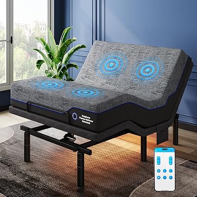 Pipishell Queen Adjustable Bed Frame and 10 Inch Memory Foam Mattress, Massage, Smart APP Contorl, Zero Gravity, Anti-Snore, Head and Foot Incline, Wireless Remote, 4 USB Ports, LED Night Light