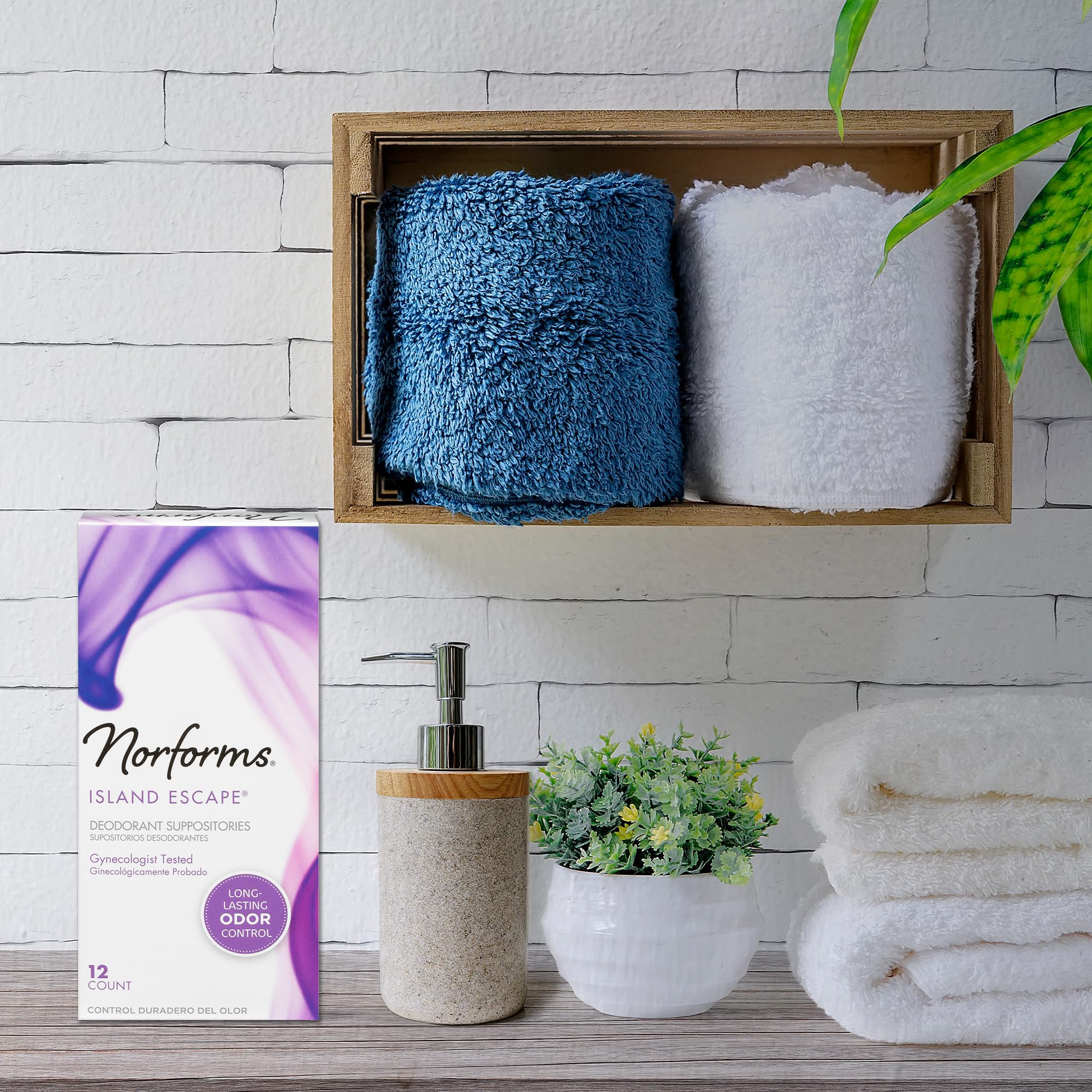 Norforms Feminine Deodorant Suppositories, Long Lasting Odor Control, Island Escape Scent, 12 Count Deodorant Suppositories in Each Box (Pack of 3)