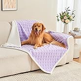 Yaning Checkered Waterproof Blanket for Bed Couch Sofa Car, Fluffy Soft Dog Blanket with 3D Jacquard Grid Pattern, Reversible Leakproof Pet Blankets for Dogs Cats Puppies, Lilac, 50"x60"