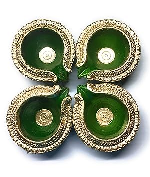 Eco Green Diwali Fancy Decoratives Diyas of Mitti/Earthern Clay/Terracotta Diwali Puja Festival - 4 Pieces