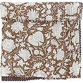 Hippie Floral Handblock Handmade Cotton Block Kantha Quilting Vintage Throw Blanket Hippie Queen/King Size Bohemian Bed Decor Quilt (Dark Brown, 90X108 Inch)
