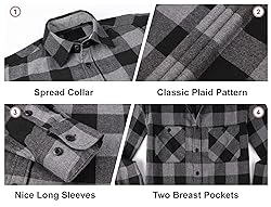 Damipow Flannel Shirt for Men Button Down Long