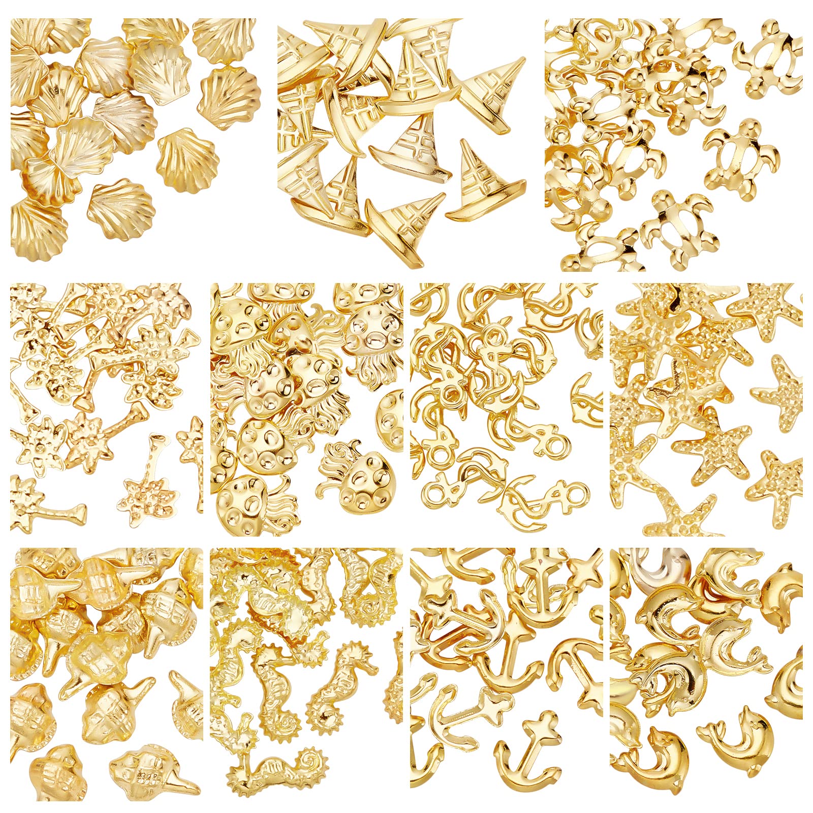 OLYCRAFT 176-Piece Ocean Theme Resin Supplies - UV Resin Filling Accessories - Gold for Jewelry Making - Summer Theme - 11 Shapes