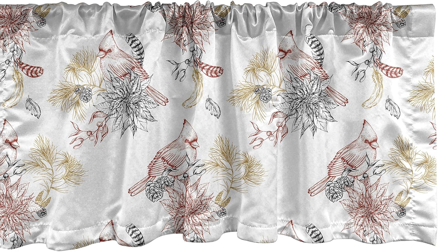 Lunarable Cardinal Bird Window Valance, Creative Vintage Pattern with Leaves Plants Pine Cones, Curtain Valance for Kitchen Bedroom Decor with Rod Pocket, 54