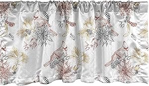 Lunarable Cardinal Bird Window Valance, Creative Vintage Pattern with Leaves Plants Pine Cones, Curtain Valance for Kitchen Bedroom Decor with Rod Pocket, 54