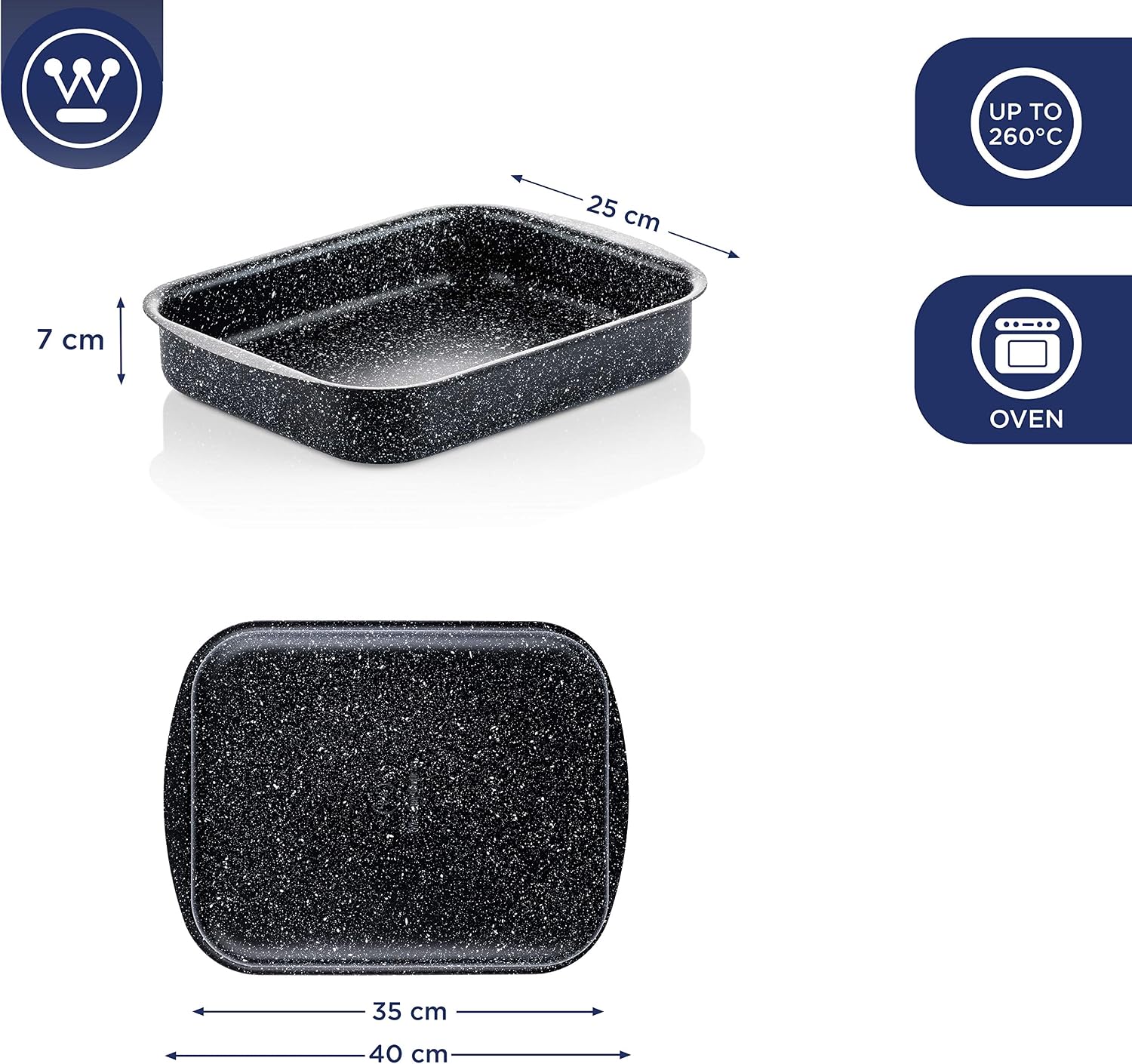 Westinghouse Roasting Tin, Casserole Dish 35 Centimeters with Black Marble Finish - Image 5