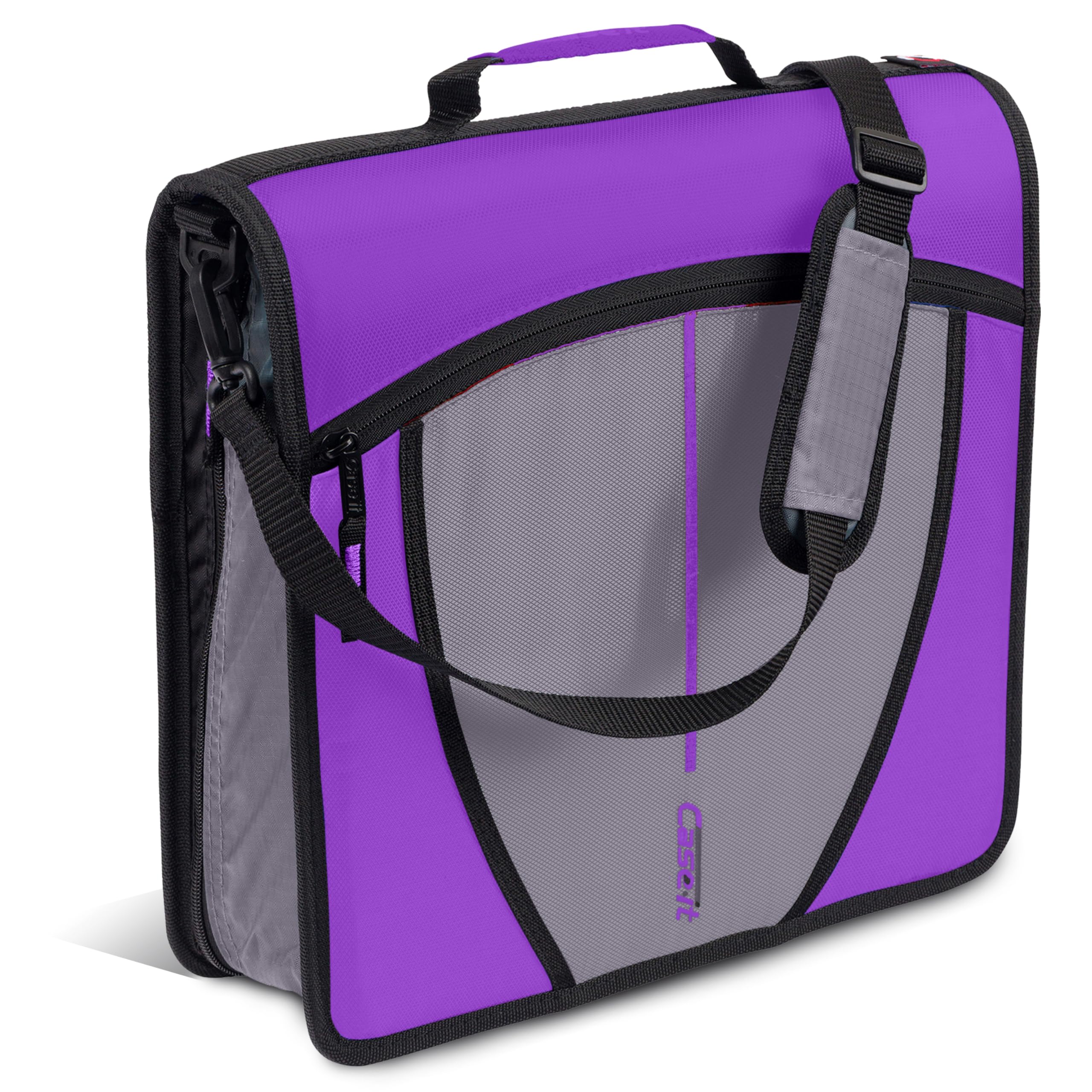 Case-it The Mighty Zip Tab Zipper Binder - 3 Inch O-Rings - 5 Color Tab Expanding File Folder - Multiple Pockets - 600 Sheet Capacity - Comes with Shoulder Strap - Deep Purple D-146