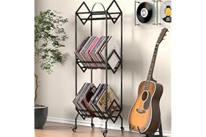 Maeklon 3-Tier Vinyl Record Storage Rack with Wheels, Holds Up to 200 LP Albums，Mobile Record Display Holder for Albums, Larg