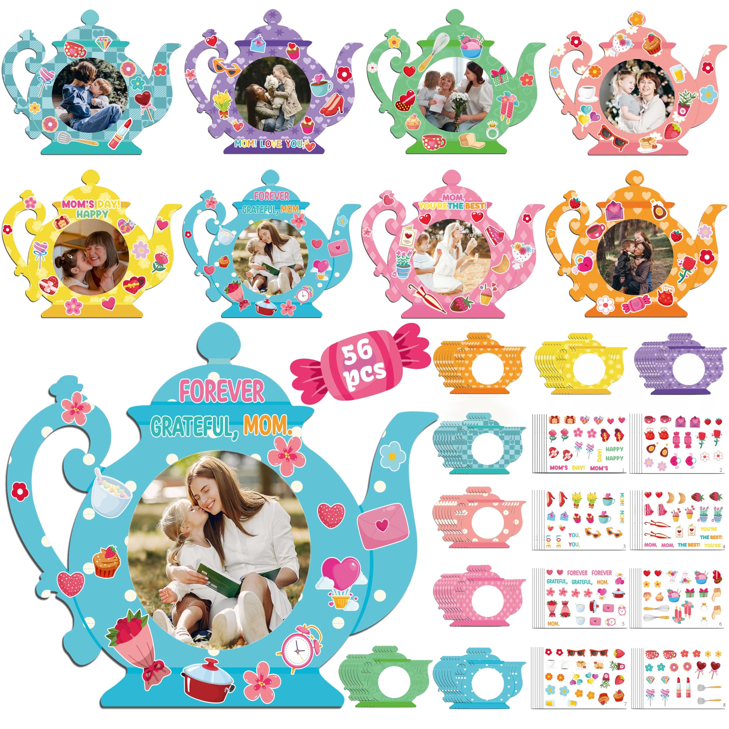 Photo 1 of 80UncleKimby 56 Packs Mothers Day Crafts for Kids Classroom - Bulk DIY Teapot Picture Frame Paper Kits for Gifts, Tea Party Favors