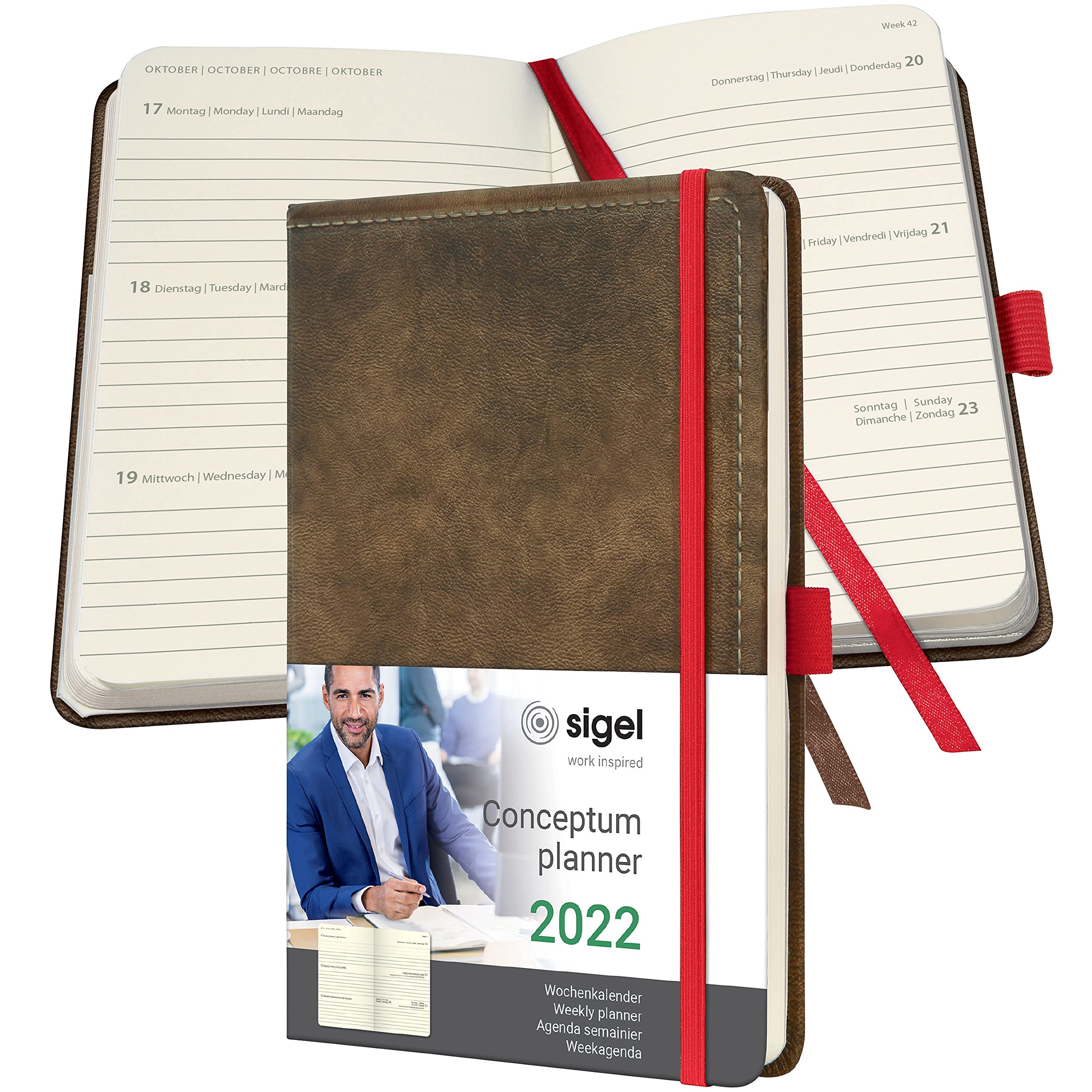 Sigel C2255 Conceptum Weekly Planner 2022 - Vintage Design - Faux Leather - 13,5 x 20,3 cm - hardcover - 192 Pages - Brown