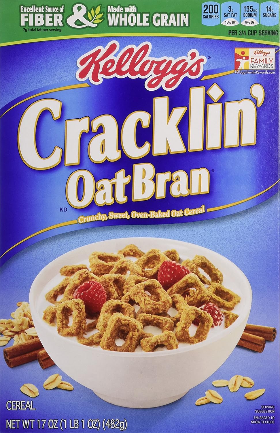 Cracklin' Oat Bran Cereal, 17ounce Boxes, 3 Pack
