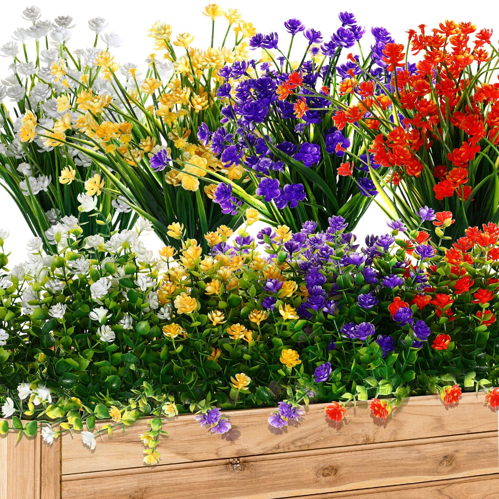 Xinnun 24 Bundles Flowers Outdoor Plants Fake Peony Plant Artificial Greenery Decoration UV Resistant Plastic Faux Flowers for Home Garden Porch Courtyard Outdoor Indoor