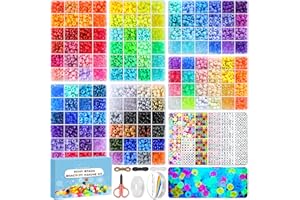 Redtwo 7 Boxes 5000 Pcs Pony Beads Kit, 144 Colors 6x9mm Kandi Beads for Friendship Jewelry Bracelet Making Kit, with 600+Pcs Letter Bead, DIY Crafts Gifts for Tween Girls Kids