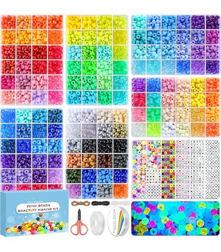The Beadery Neon Brights Bead Box - 2300 Pony Beads, 14 Colors, 6x9mm, Reusable Storage Container