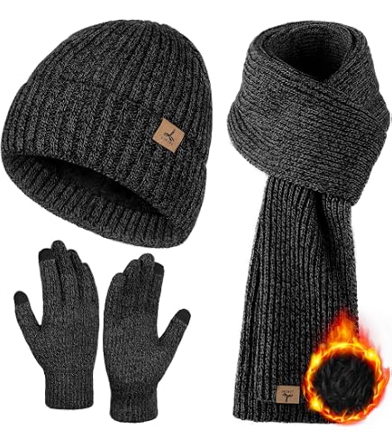 3PCS Winter Unisex Hat Scarf Gloves Set Warm Knit Beanie Hat  display picture 2