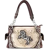 Justin West Western Horse Embroidery Studded Handbag With Concealed Carry Pocket & Matching Wallet