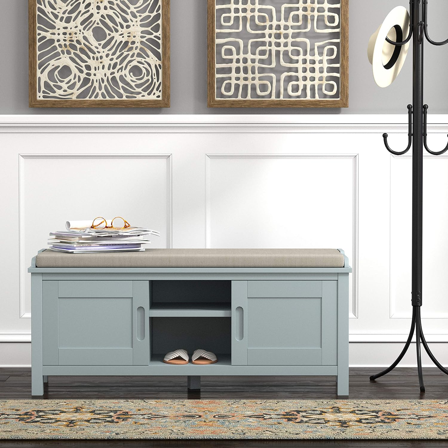  Brand – Ravenna Home Classic Solid Pine Storage Bench, 45"W, Gray Finish: Kitchen & Dining